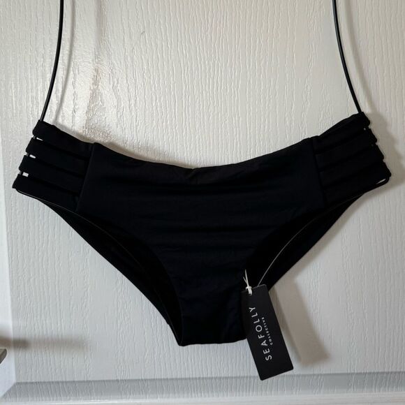 Seafolly Women's Multi Strap Hipster Bikini Bottom Eco Collective Black 10 NWT - Picture 2 of 13